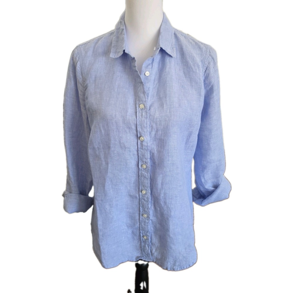 J.Crew Baird McNutt Irish Linen Shirt Womens Size 8 Slim Light Blue Button Down